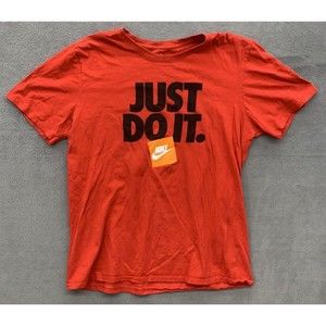 The Nike Tee Graphic T-Shirt Men's Size Medium Red Logo JUST DO IT Crew Neck